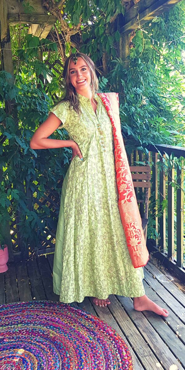 Green Anarkali Dress Hire – Full Embroidery
