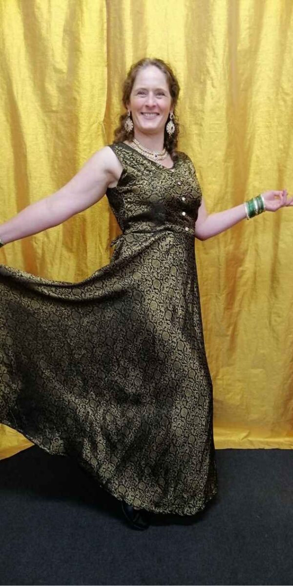 Tops/Dresses Hire - Black and Gold Gown Traditional