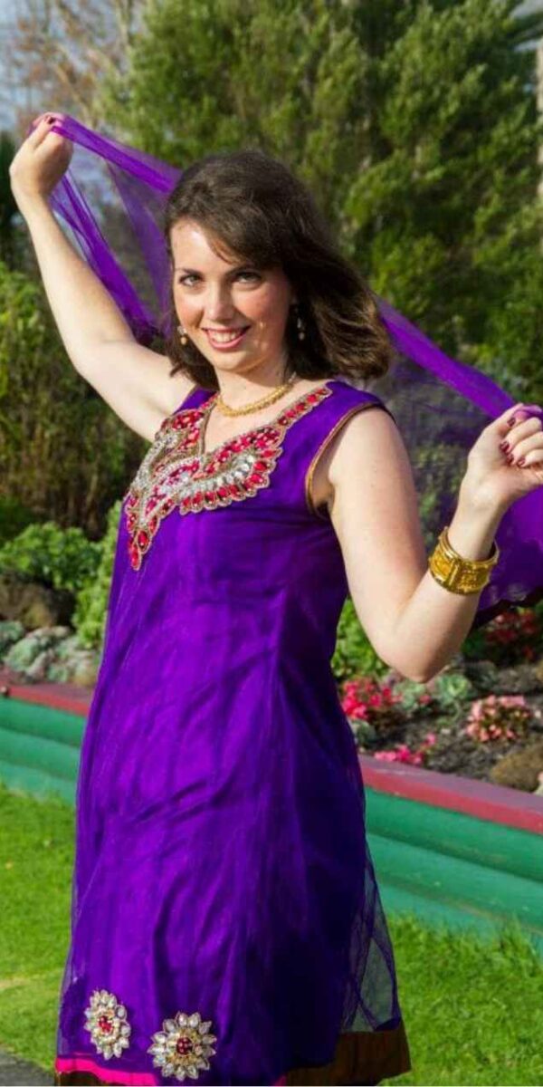 Purple & Red Dress Hire – Embroidered Elegance